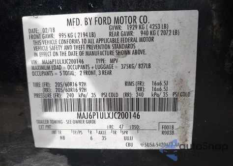 2018 Ford Ecosport Se from USA, damaged, VIN MAJ6P1ULXJC200146